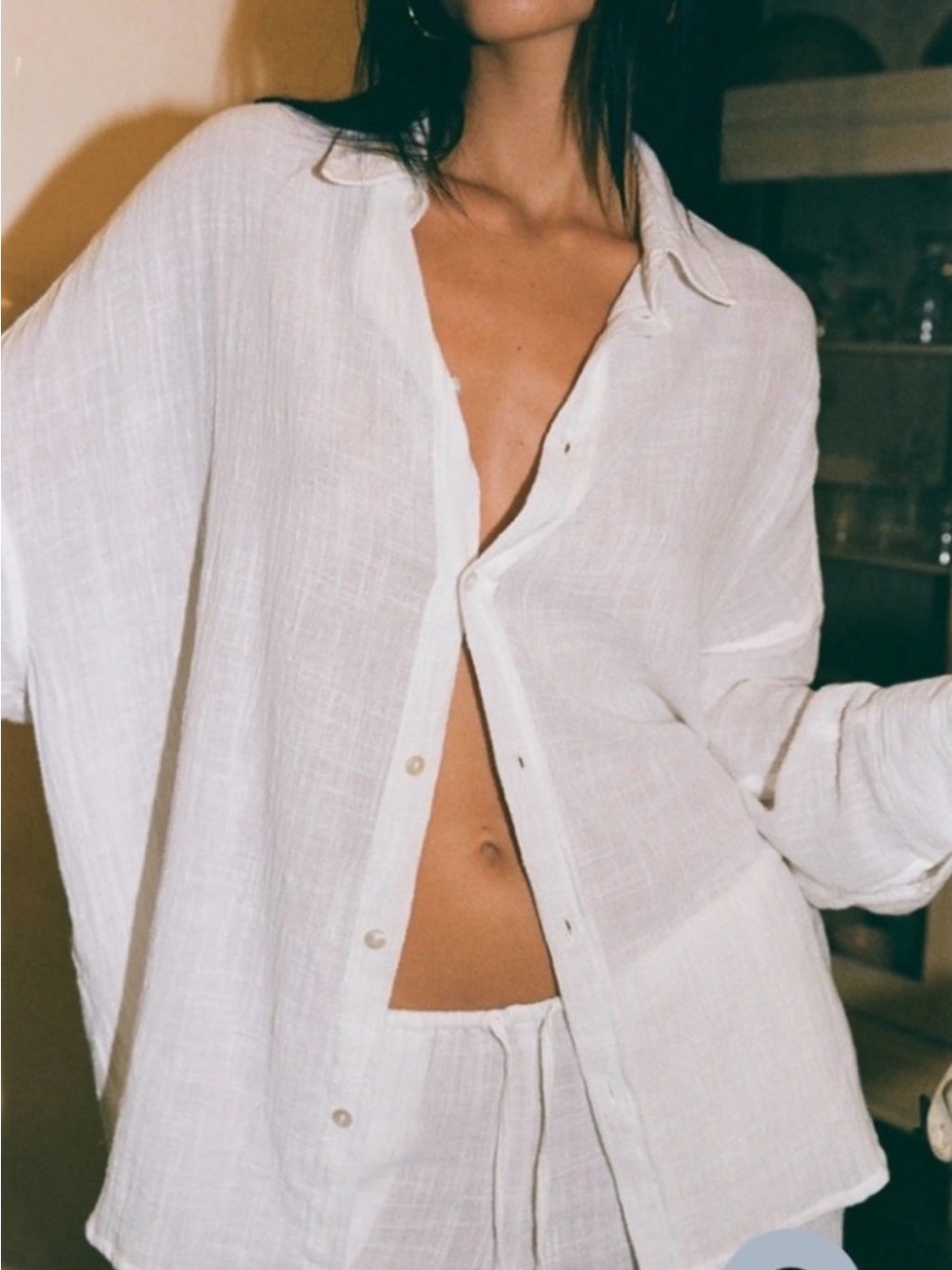 INDAH 100% slub cotton button-down top